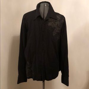 Carbon Black Tribal Detail Button Down Shirt